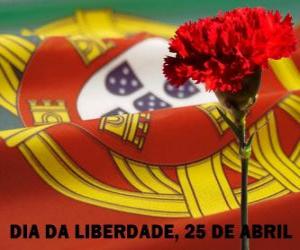 Puzzle Ημέρα για την Ελευθερία, 25 Απριλίου, την εθνική εορτή της Πορτογαλίας για να εορτάσουν την Επανάσταση των Γαρυφάλλων του 1974